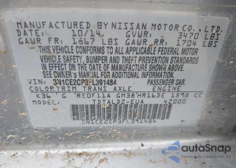 2015 Nissan Versa Note Sv from USA, damaged, VIN 3N1CE2CP3FL391484